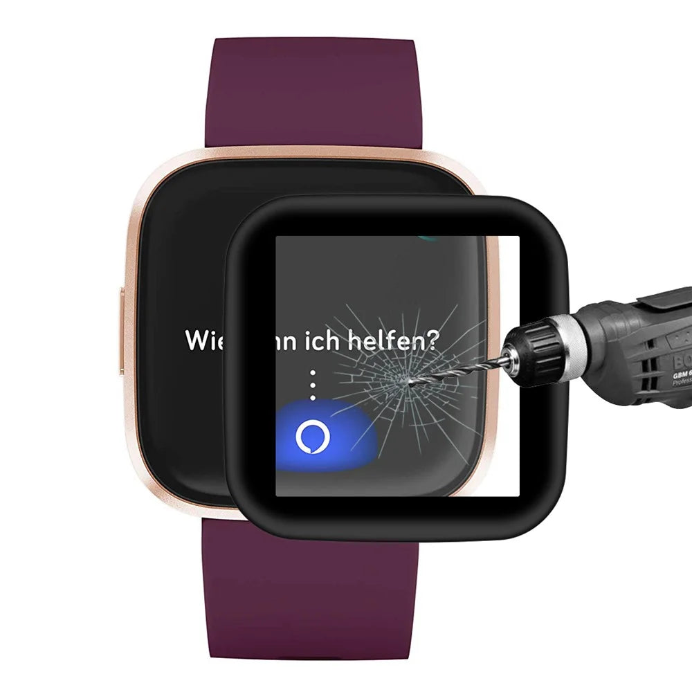 HAT PRINCE Full Coverage TPU Edge + PMMA Glass Screen Protector for Fitbit Versa 2 (2019) - 2