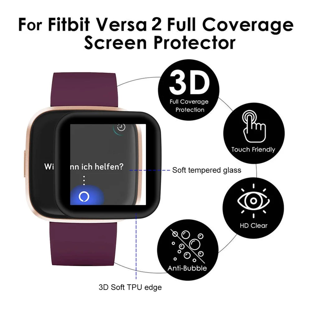 HAT PRINCE Full Coverage TPU Edge + PMMA Glass Screen Protector for Fitbit Versa 2 (2019) - 3