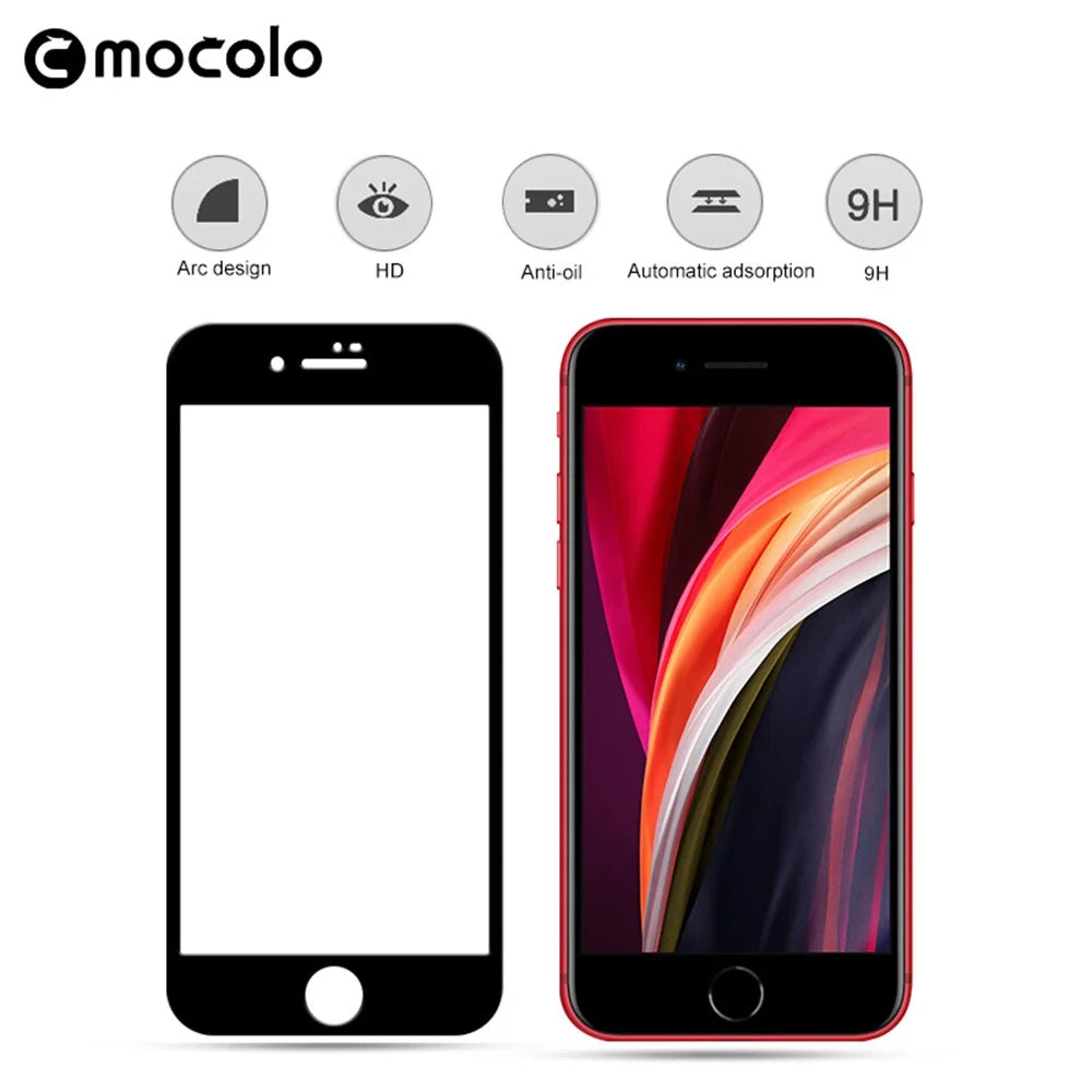MOCOLO Silk Print Complete Covering Tempered Glass Screen Film for iPhone SE (2nd Generation) / 8 / 7 4.7" - Black - 2