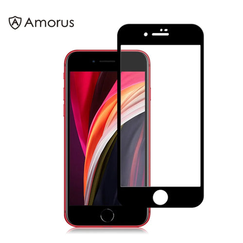 AMORUS Silk Printing Anti-explosion Full Screen [Full Glue] Tempered Glass Film for iPhone SE (2nd Generation) / 8  / 7 - Black - 1