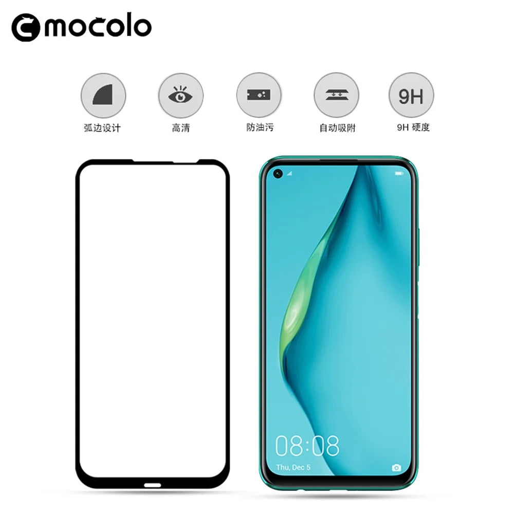 MOCOLO for Huawei P40 lite/Nova 7i/Nova 6 SE [Full Glue] Silk Printing Tempered Glass Full Screen Protector Film - Black - 2