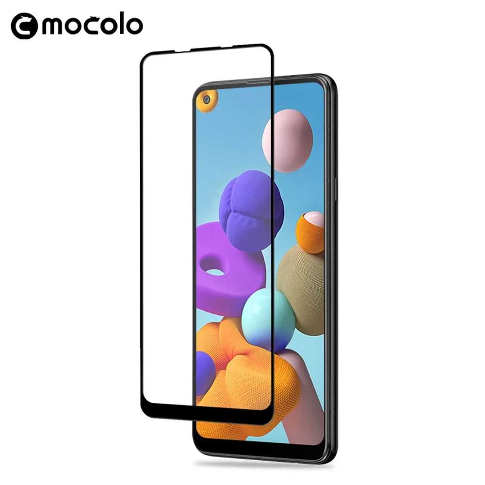 MOCOLO Silk Printing Tempered Glass Film for Samsung Galaxy A21s, HD Clear Full Size Full Glue Double Defense Anti-explosion Screen Protector - Black - 4