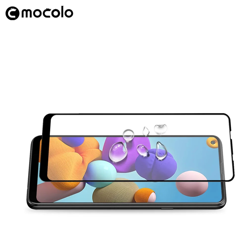 MOCOLO Silk Printing Tempered Glass Film for Samsung Galaxy A21s, HD Clear Full Size Full Glue Double Defense Anti-explosion Screen Protector - Black - 5