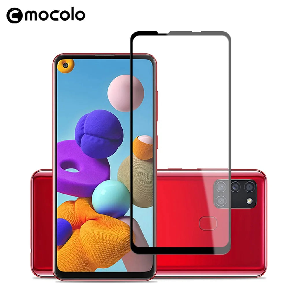 MOCOLO Silk Printing Tempered Glass Film for Samsung Galaxy A21s, HD Clear Full Size Full Glue Double Defense Anti-explosion Screen Protector - Black - 7