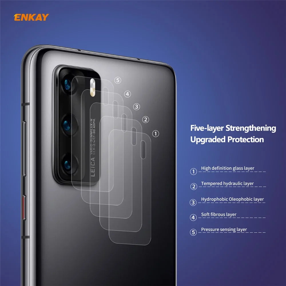 2Pcs ENKAY HAT PRINCE for Huawei P40 [0.2mm 9H 2.15D Arc Edges] Tempered Glass Back Camera Lens Guard Films - 2