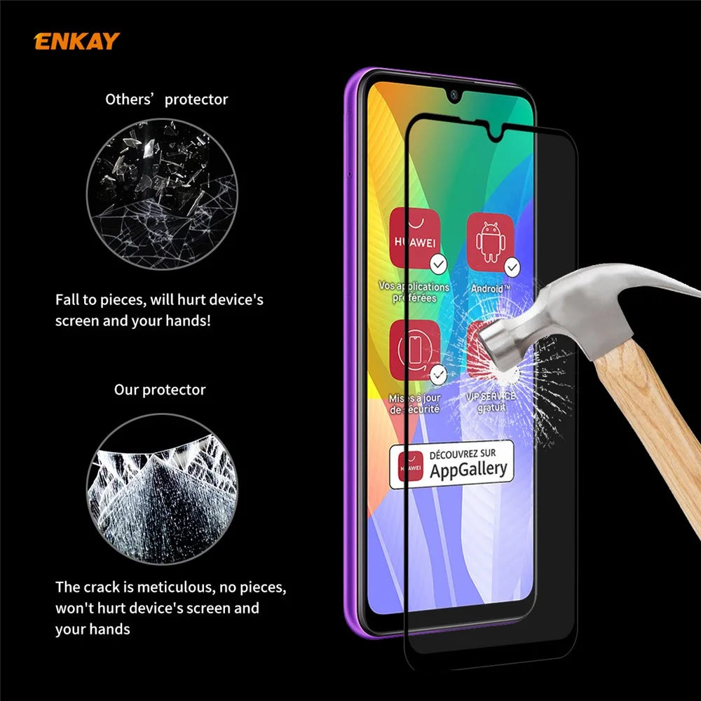 2PCS/Set HAT PRINCE Full Glue 0.26mm 9H 2.5D Arc Edge Full Size Tempered Glass Screen Film for Huawei Y6p - 7