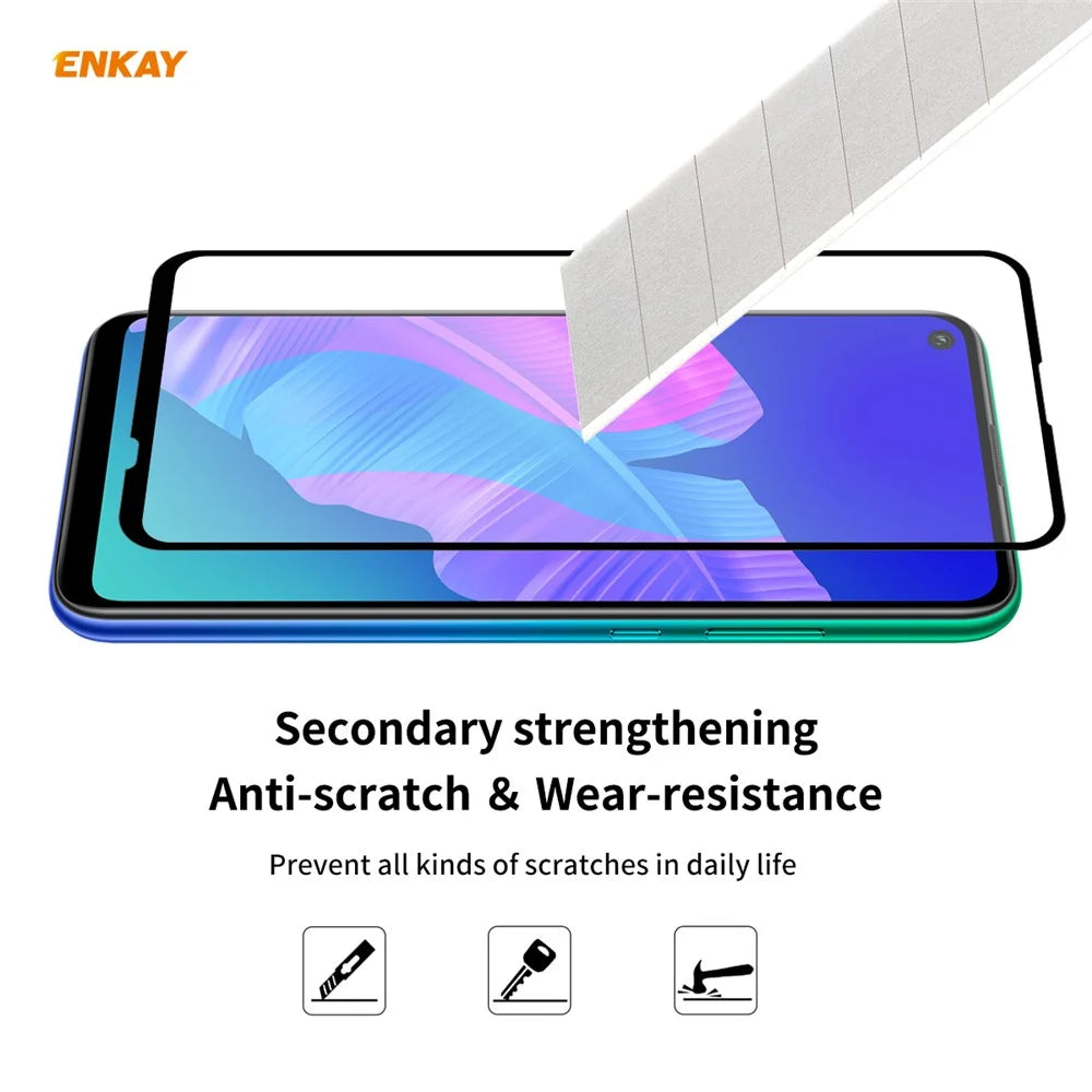 HAT PRINCE 2Pcs/Set Full Glue Full Size 0.26mm 9H 2.5D Tempered Glass Screen Film for Huawei Y7p/P40 lite E - 5