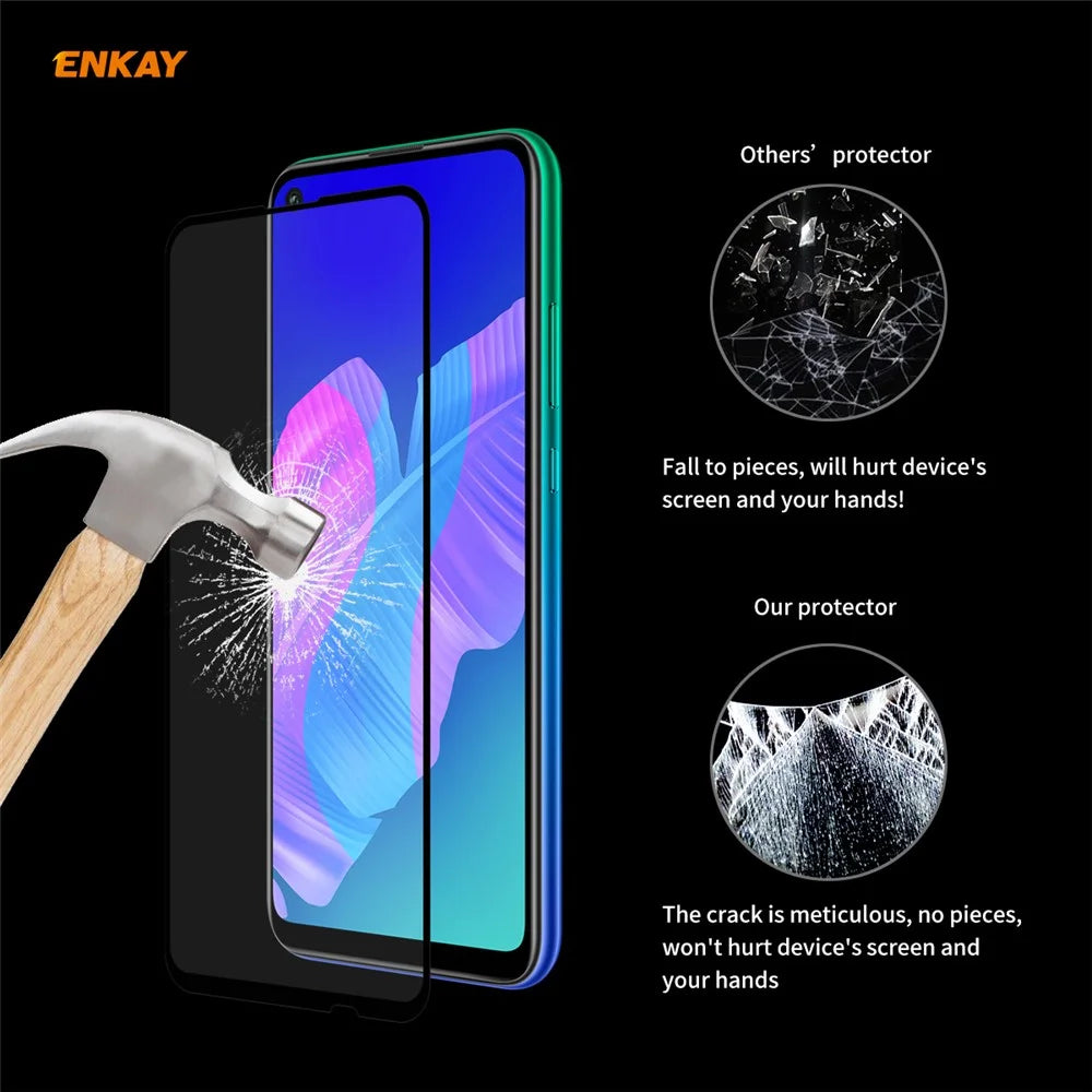 HAT PRINCE 2Pcs/Set Full Glue Full Size 0.26mm 9H 2.5D Tempered Glass Screen Film for Huawei Y7p/P40 lite E - 7
