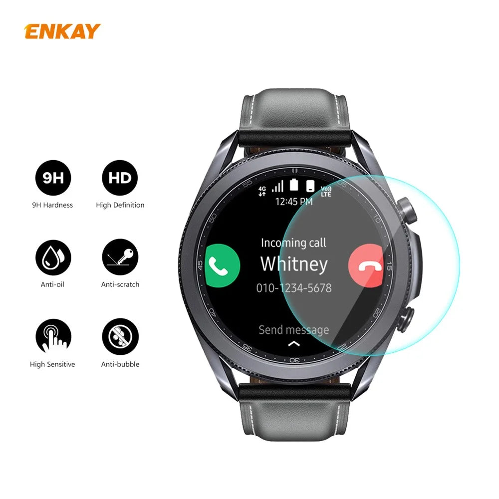 HAT PRINCE 2 Pcs/Set 0.2mm 9H 2.15D Arc Edge Tempered Glass Watch Screen Film for Samsung Galaxy Watch 3 45mm - 2
