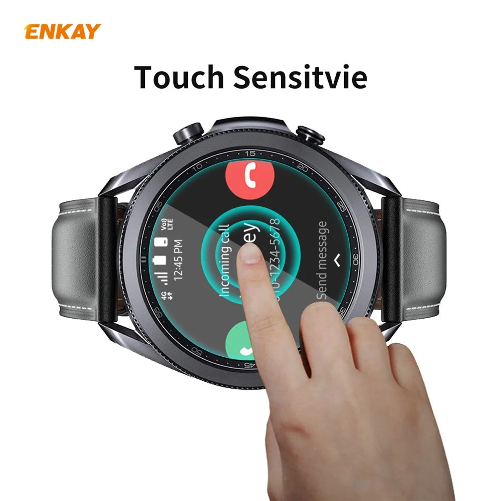 HAT PRINCE 2 Pcs/Set 0.2mm 9H 2.15D Arc Edge Tempered Glass Watch Screen Film for Samsung Galaxy Watch 3 45mm - 3
