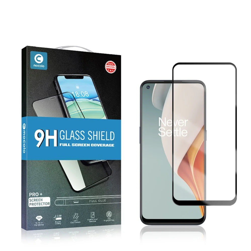 MOCOLO Silk Printing Tempered Glass Screen Protector for OnePlus Nord N10 5G, Full Covering Full Glue Solid Defense Film - Black - 5