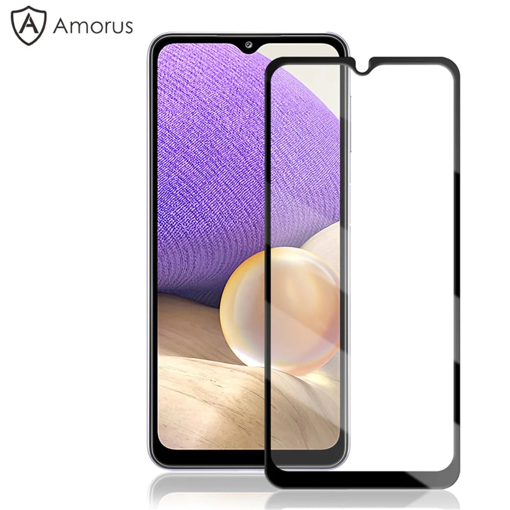AMORUS Full Glue Full Covering Silk Printing Ultra-Clear Tempered Glass Film Screen Protector for Samsung Galaxy A32 5G/M32 5G/A12/M12/A02s (164.2x75.9x9.1mm) - Black - 1