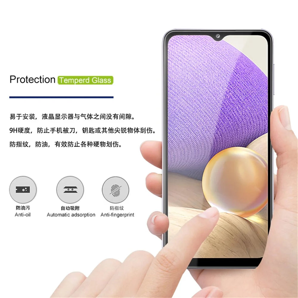 AMORUS Full Glue Full Covering Silk Printing Ultra-Clear Tempered Glass Film Screen Protector for Samsung Galaxy A32 5G/M32 5G/A12/M12/A02s (164.2x75.9x9.1mm) - Black - 3
