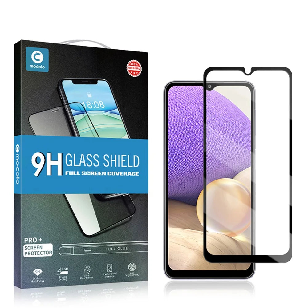 MOCOLO Full Glue Full Covering Silk Printing Tempered Glass Film for Samsung Galaxy A32 5G / M32 5G / A02 / A12 / M12 / A02s (164.2x75.9x9.1mm) / Xiaomi Poco M5 /  Redmi A1 Screen Protector - Black - 2