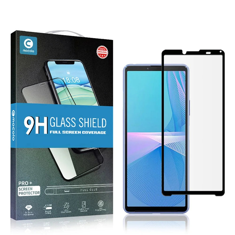 MOCOLO Silk Print 9H Hardness HD Full Screen Coverage Full Glue Tempered Glass Protector for Sony Xperia 10 III 5G - Black - 7