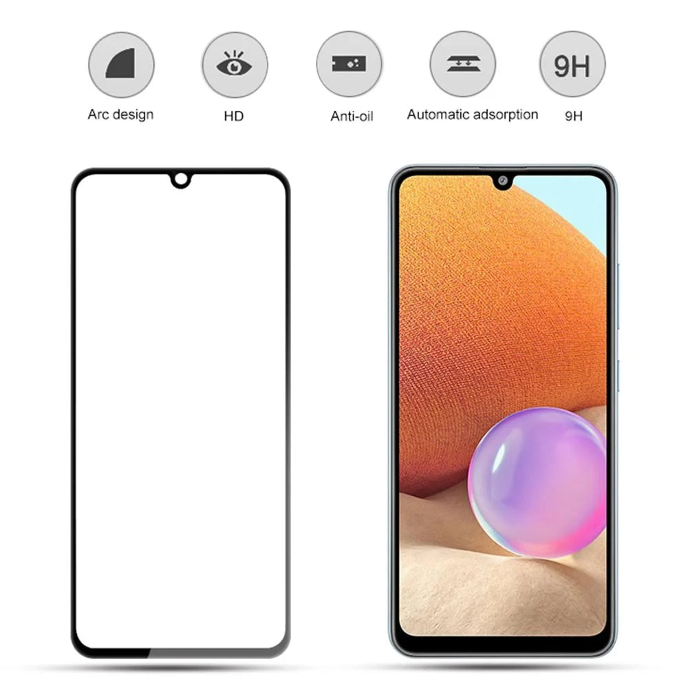 MOCOLO Silk Print HD Full Screen Coverage 9H Hardness Full Glue Tempered Glass Protector for Samsung Galaxy A32 4G (EU Version) - Black - 2