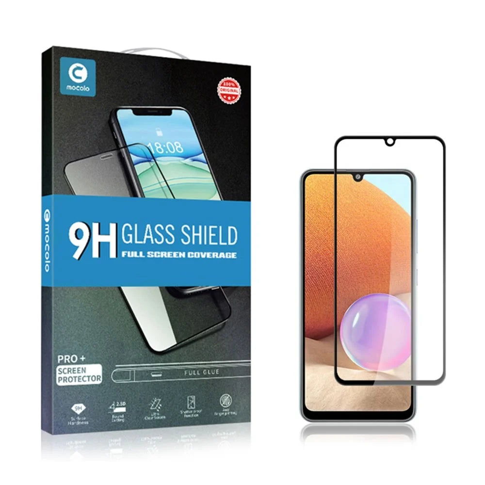 MOCOLO Silk Print HD Full Screen Coverage 9H Hardness Full Glue Tempered Glass Protector for Samsung Galaxy A32 4G (EU Version) - Black - 7