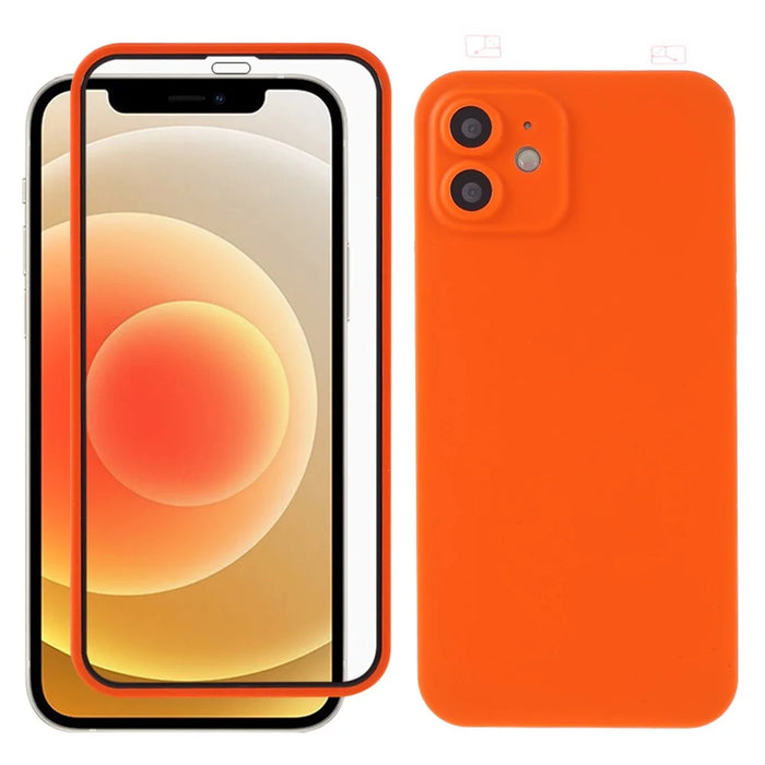 RURIHAI Full Covered Phone Case Drop-resistant Protective Cover with Screen Protector for iPhone 12 6.1 inch - Orange - 1