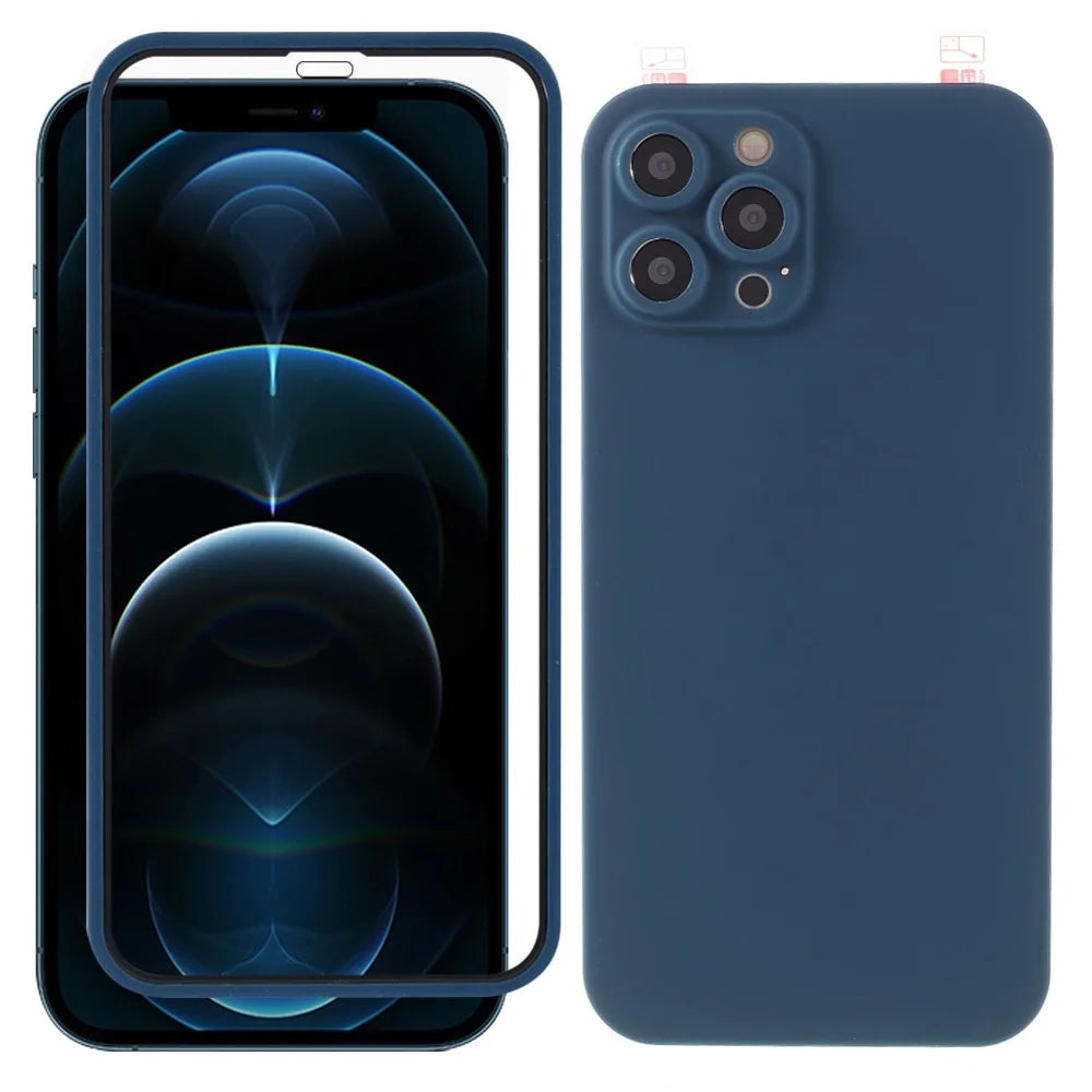 RURIHAI Full Body Protection PC Back Case with Tempered Glass Screen Protector for iPhone 12 Pro Max 6.7 inch - Blue - 1