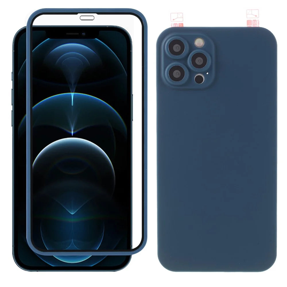RURIHAI for iPhone 12 Pro 6.1 inch Full Body Shockproof Anti-Scratch Protective Case with Built-in Full Glue Screen Protector - Blue - 1