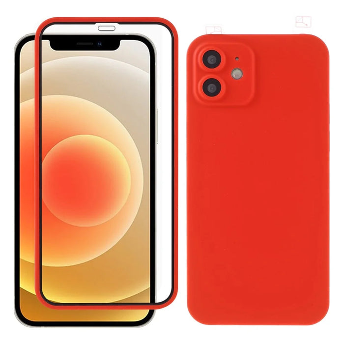 RURIHAI Full-Body Cell Phone Shell Cover Case Built-in Screen Protector for iPhone 12 mini 5.4 inch - Red - 1