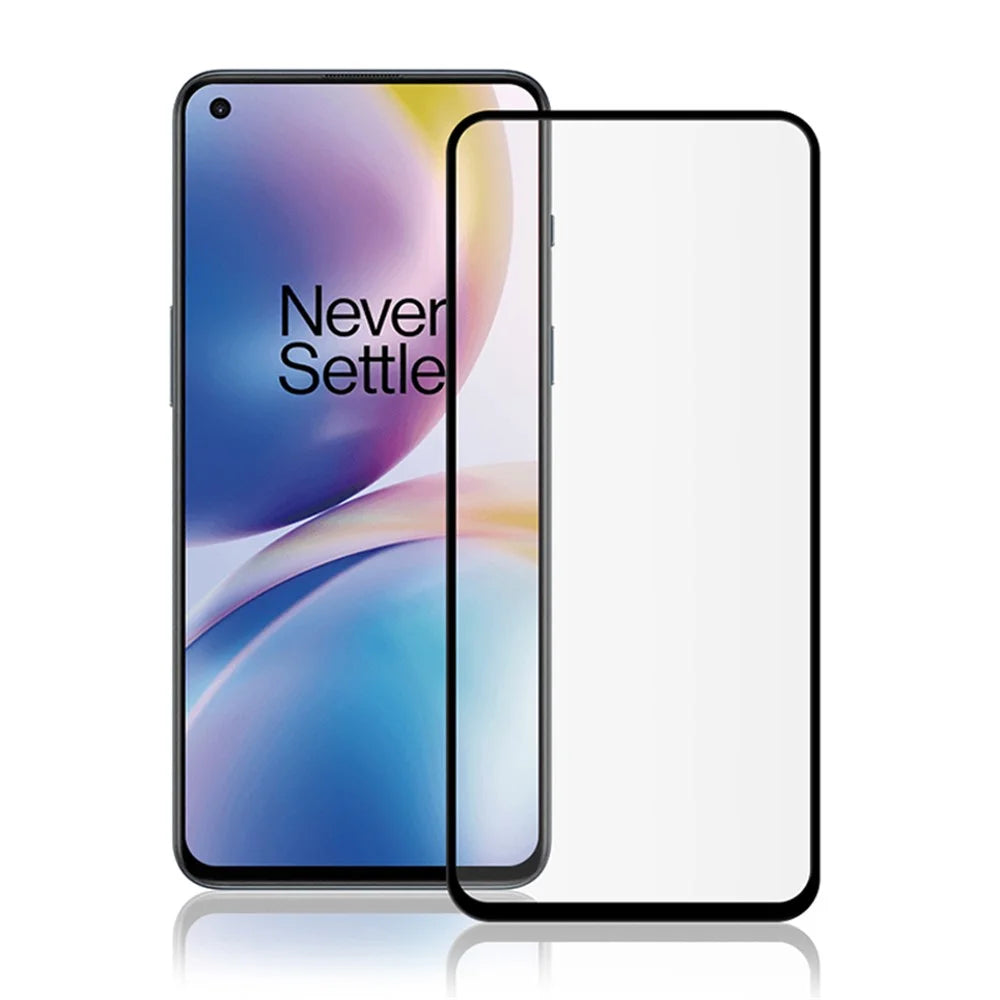 AMORUS for OnePlus Nord 2 5G Full Coverage Full Glue  Screen Protector Silk Printing Clear 9H Hardness Tempered Glass Film - Black - 1