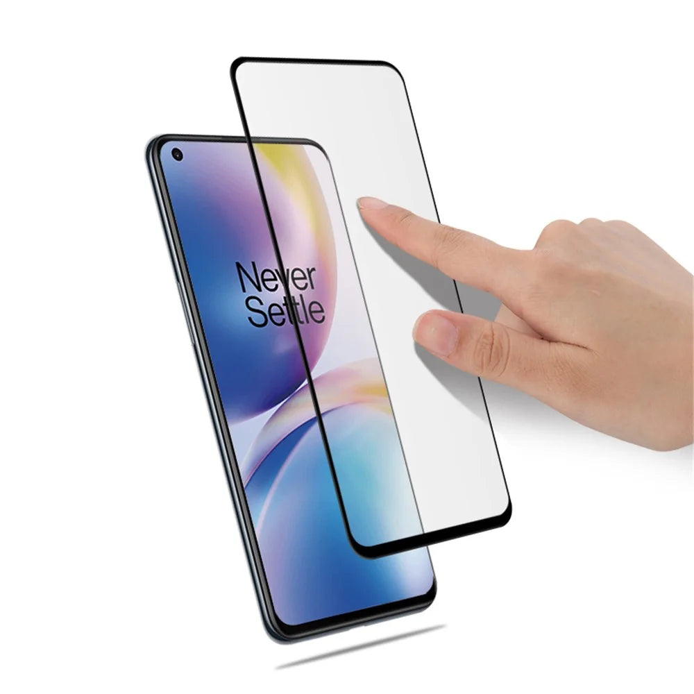 AMORUS for OnePlus Nord 2 5G Full Coverage Full Glue  Screen Protector Silk Printing Clear 9H Hardness Tempered Glass Film - Black - 2