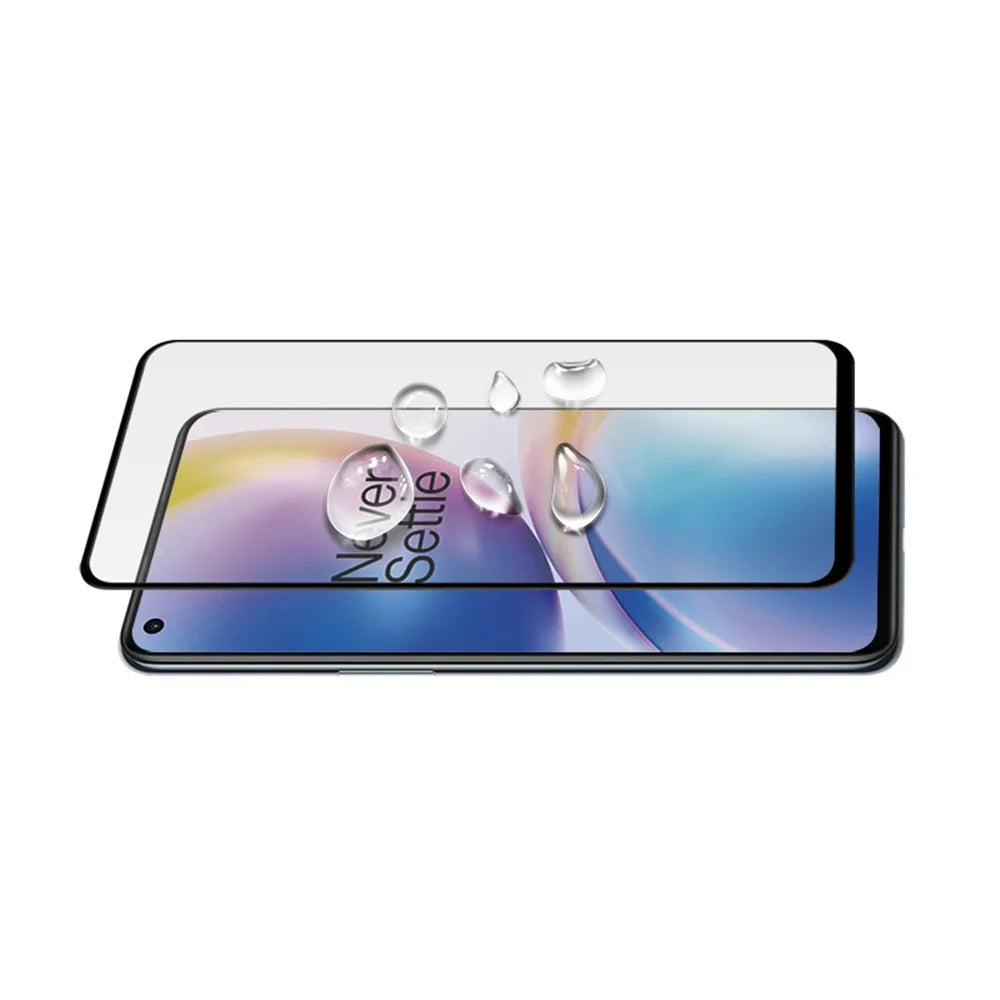 AMORUS for OnePlus Nord 2 5G Full Coverage Full Glue  Screen Protector Silk Printing Clear 9H Hardness Tempered Glass Film - Black - 3