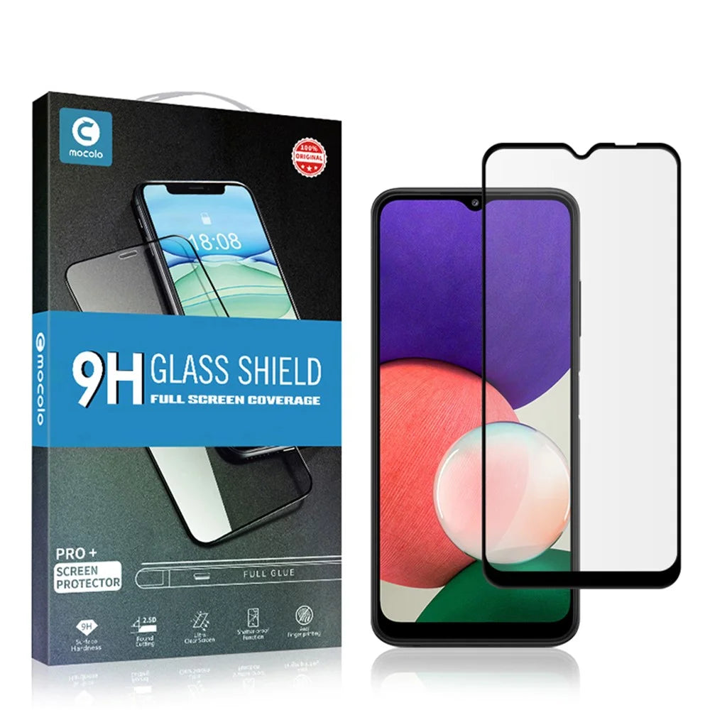 MOCOLO for Samsung Galaxy A22 5G (EU Version) HD Tempered Glass Screen Protector Full Coverage Full Glue Defense 9H Hardness Silk Printing Film - Black - 7