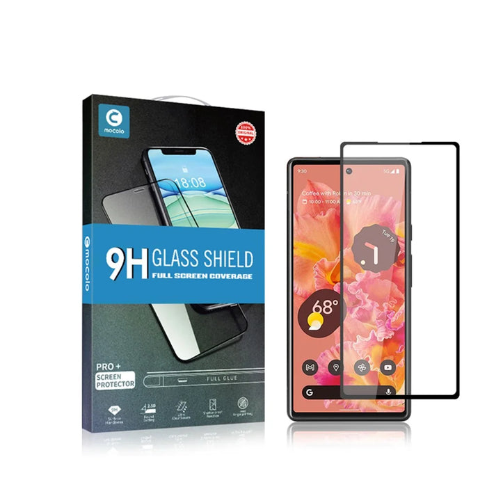 MOCOLO Silk Printing Full Adhesive Glue Full Coverage HD Clear 9H Tempered Glass Screen Guard for Google Pixel 6 - Black - 7