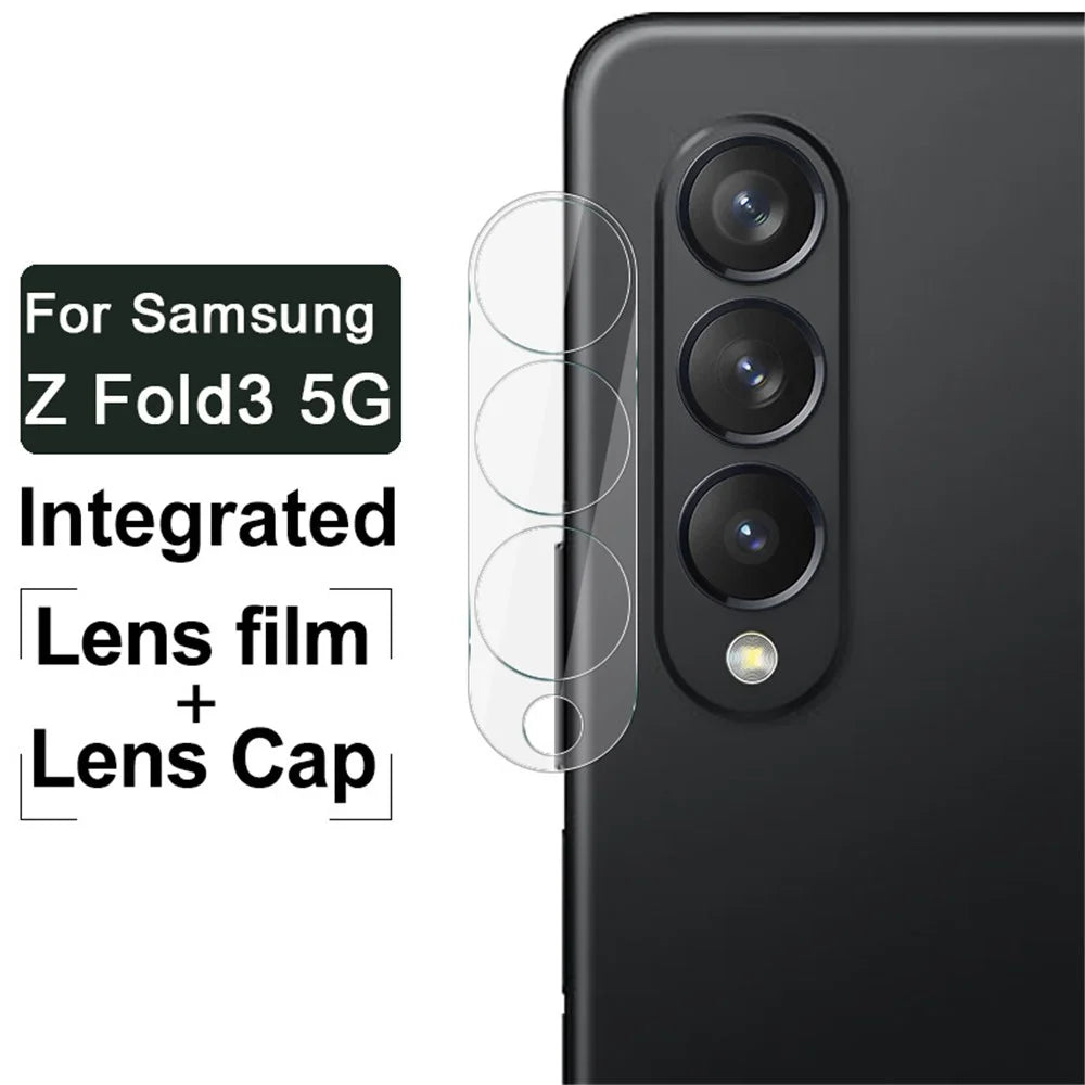 IMAK Anti-Scratch High Definition Tempered Glass Camera Lens Protector + Acrylic Lens Cap for Samsung Galaxy Z Fold3 5G - 2