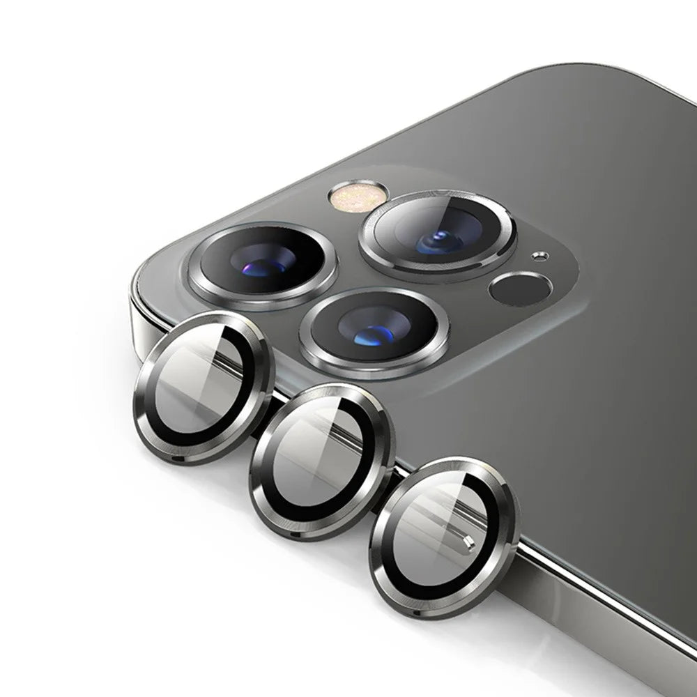 ENKAY HAT PRINCE HD Clear 9H Tempered Glass Aluminum Alloy Rear Camera Lens Ring Cover Protector (3Pcs / Group) for iPhone 13 Pro / 13 Pro Max - Graphite - 1