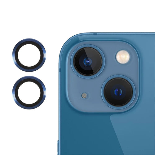 RURIHAI for iPhone 13 mini 5.4 inch / iPhone 13 6.1 inch Back Camera Lens Cover Film Metal Frame Tempered Glass Protector - Blue - 1