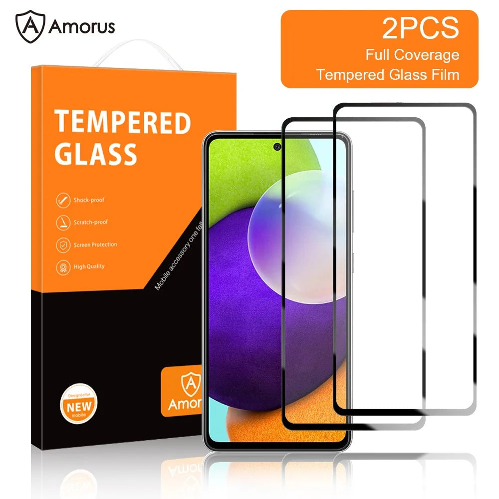 AMORUS 2Pcs/Set Secondary Hardening Screen Protector for Samsung Galaxy A52 4G/5G / A52s 5G/A53 5G, Full Cover Full Glue Ultra Clear Silk Printing Tempered Glass Film - 2