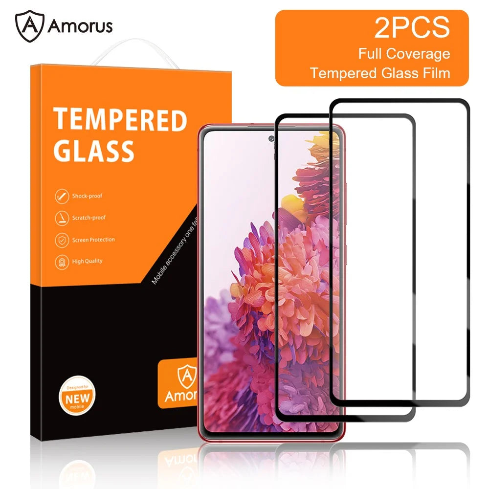 AMORUS 2Pcs/Set Full Size Covering HD Transparent Full Glue Silk Printing Quality Tempered Glass Screen Protector for Samsung Galaxy S20 FE/S20 FE 5G/S20 Lite/S20 FE 2022 - 2