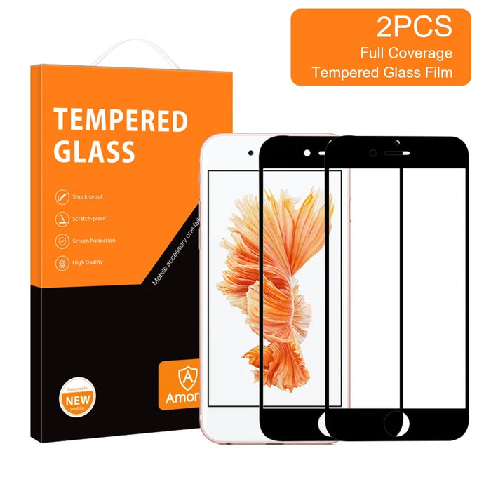 AMORUS 2Pcs / Set HD Full Glue Silk Printing Secondary Hardening Clear Tempered Glass Screen Protector for iPhone 8 Plus / 7 Plus / 6 Plus - Black - 2
