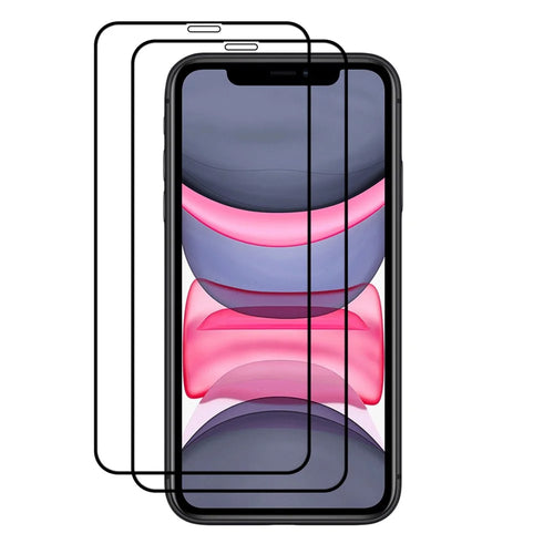 AMORUS 2Pcs Clear Full Glue Secondary Hardening Anti-explosion Silk Printing Full Size Tempered Glass Screen Protector for iPhone 11 6.1 inch - Black - 1