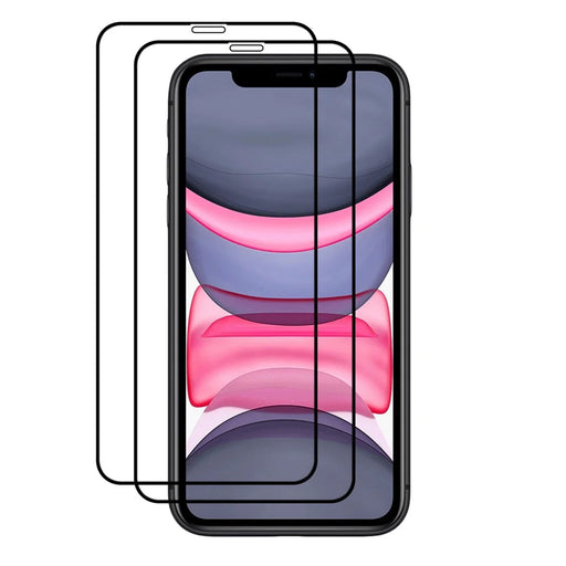 AMORUS 2Pcs Clear Full Glue Secondary Hardening Anti-explosion Silk Printing Full Size Tempered Glass Screen Protector for iPhone 11 6.1 inch - Black - 1