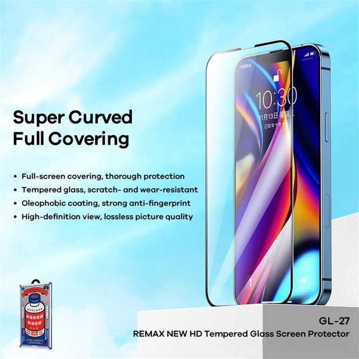 REMAX Scratch-Resistant HD Full Screen Coverage Curved Full Glue Tempered Glass Screen Protector for iPhone 13 / 13 Pro / 14 - 2