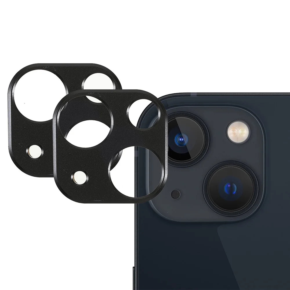 2Pcs/Set Aluminum Alloy Wear-resistant Precise Cutout Durable Camera Lens Protectors for iPhone 13 6.1 inch/13 mini 5.4 inch - Black - 1