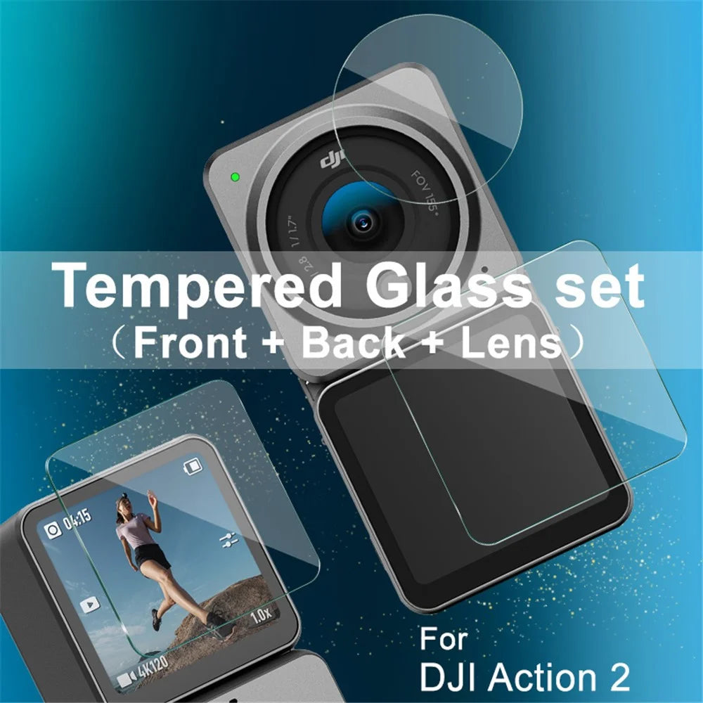 IMAK 1 Set Tempered Glass Explosion-proof Camera Front Screen + Rear Screen + Lens Protector Film Cover Kit for DJI Action 2 - 3