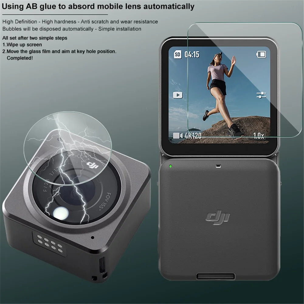 IMAK 1 Set Tempered Glass Explosion-proof Camera Front Screen + Rear Screen + Lens Protector Film Cover Kit for DJI Action 2 - 4