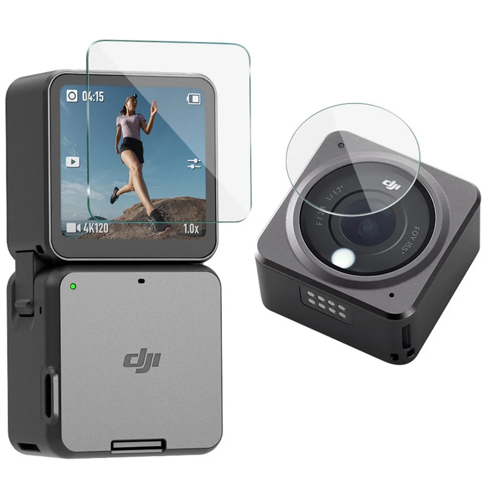 IMAK 1 Set Tempered Glass Explosion-proof Camera Front Screen + Rear Screen + Lens Protector Film Cover Kit for DJI Action 2 - 6