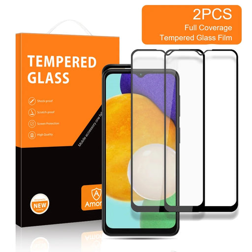AMORUS 2Pcs/Pack Ultra Clear Full Coverage Anti-oil Full Glue Silk Printing Secondary Hardening Tempered Glass Screen Film for Samsung Galaxy A13 5G - Black - 2