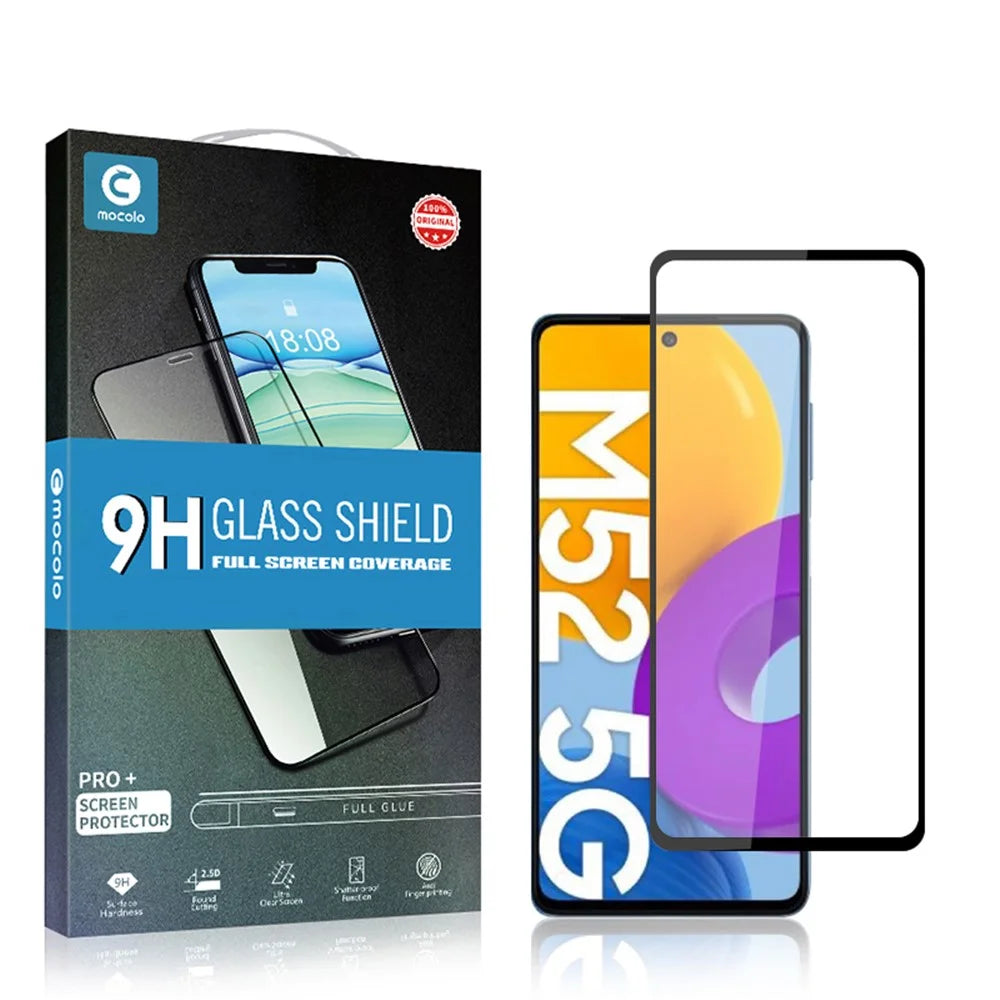 MOCOLO Silk Print Full Glue Full Coverage Ultra Clear Tempered Glass Screen Film for Samsung Galaxy M52 5G - Black - 7