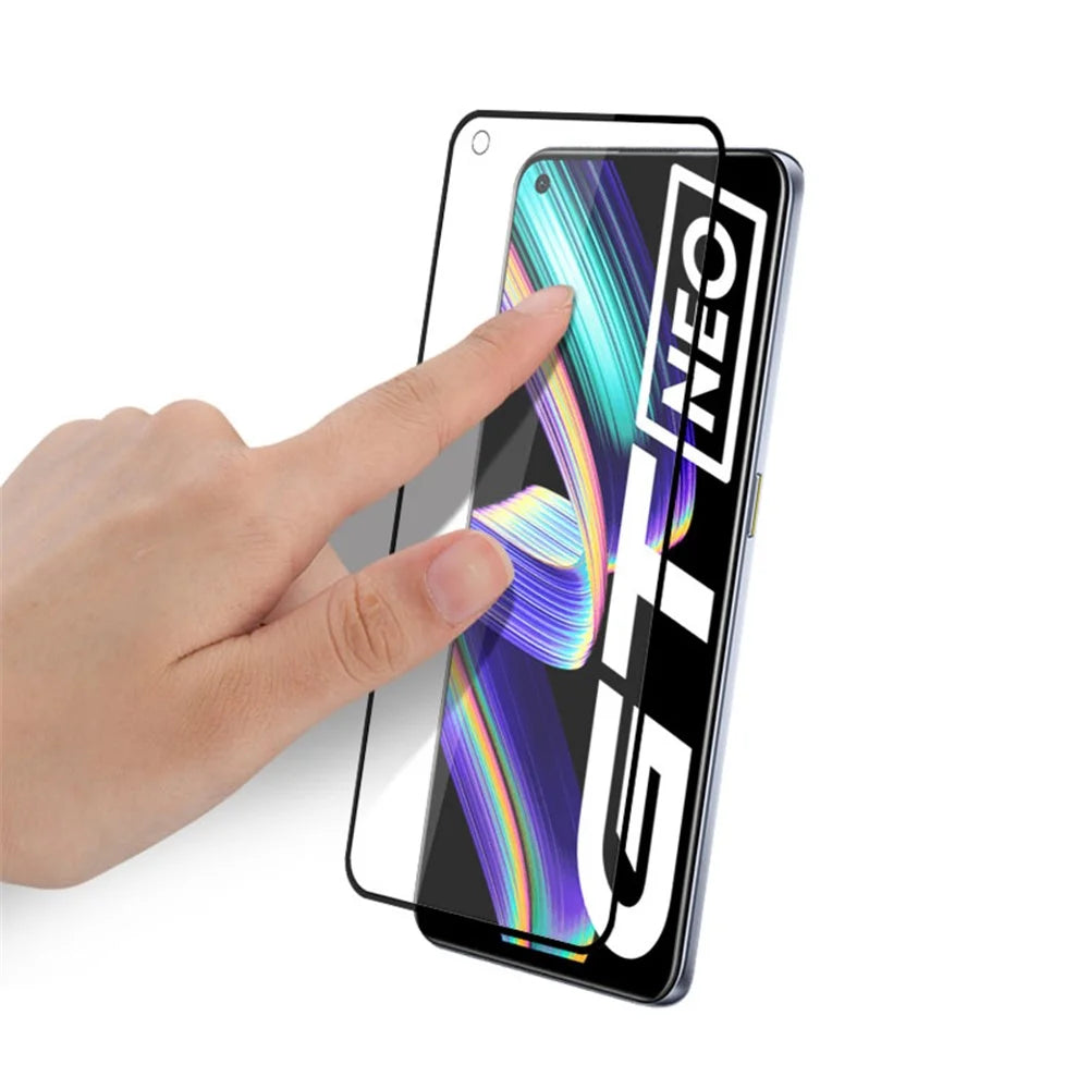 AMORUS Silk Printing Full Glue Full Size Double Defense Ultra Clear Tempered Glass Protector for Realme GT 5G - Black - 3