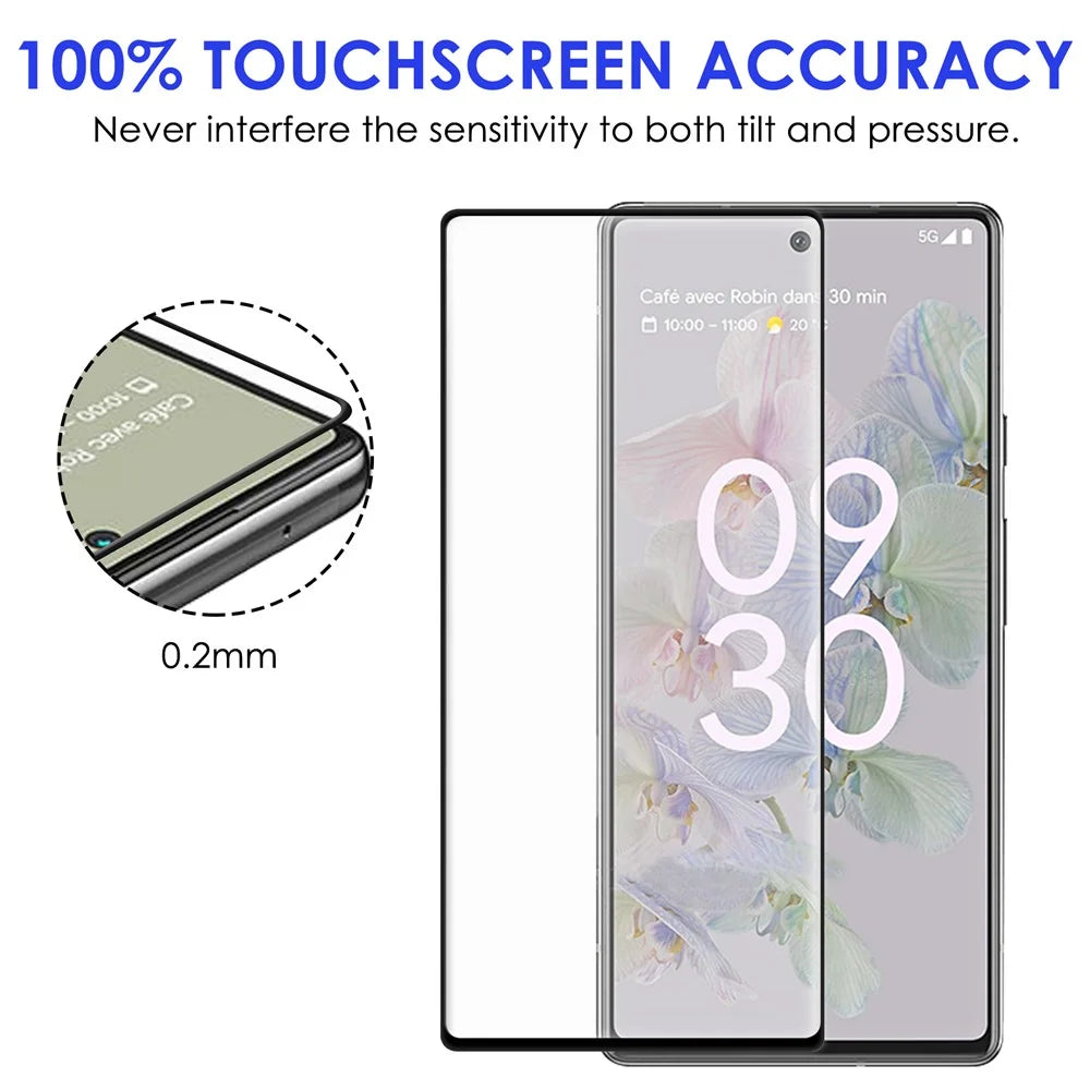 For Google Pixel 6a Hard Anti-fingerprint AGC Glass HD Clear Screen Protector Full Coverage Full Glue Black Edge Tempered Glass Screen Film - 6
