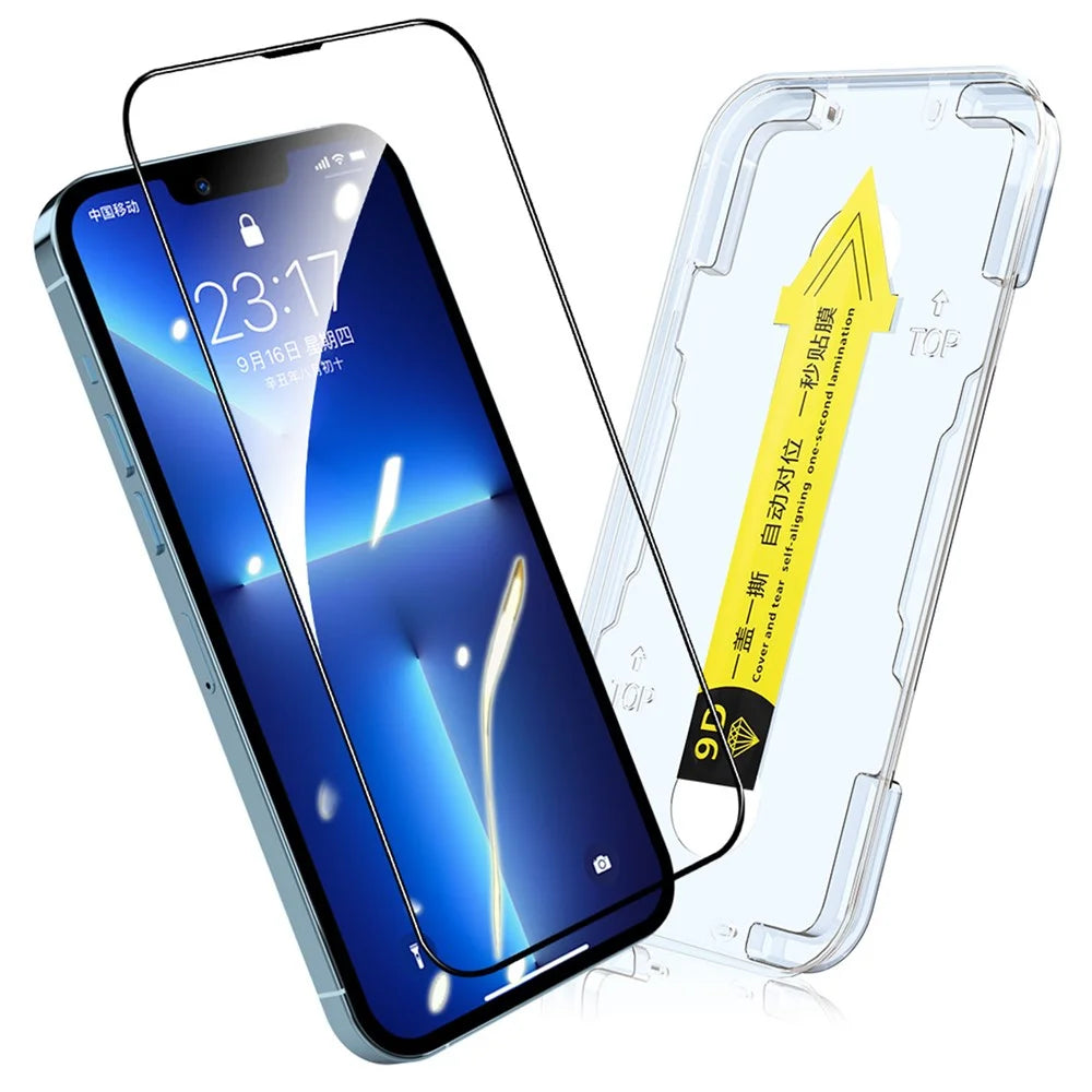 HAT PRINCE Dust-proof Full Glue Arc Edge Full Screen Coverage Tempered Glass Film Screen Protector with Easy Installation Tool for iPhone 13 mini 5.4 inch - 1
