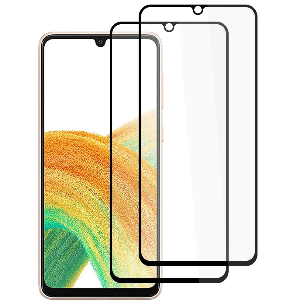 AMORUS 2Pcs/Pack Full Coverage HD Silk Printing Clear Full Glue Double Defense Tempered Glass Film for Samsung Galaxy A33 5G - Black - 1