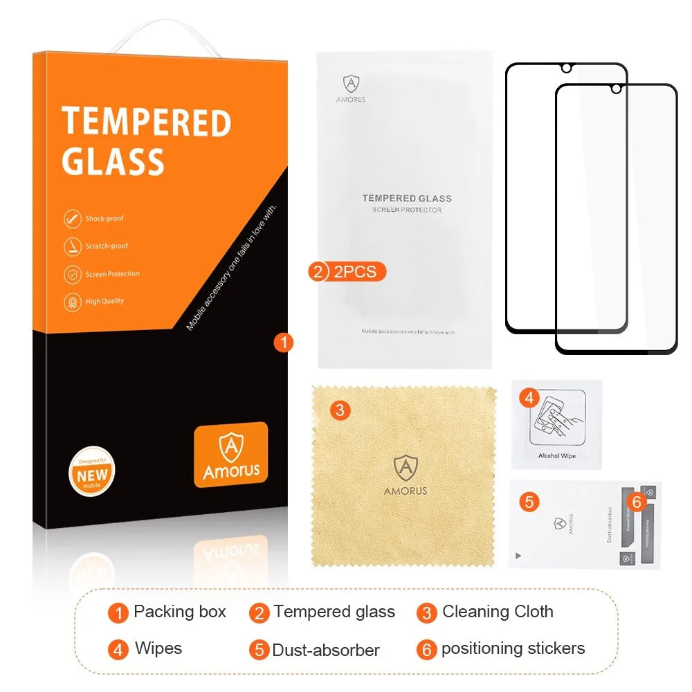 AMORUS 2Pcs/Pack Full Coverage HD Silk Printing Clear Full Glue Double Defense Tempered Glass Film for Samsung Galaxy A33 5G - Black - 7